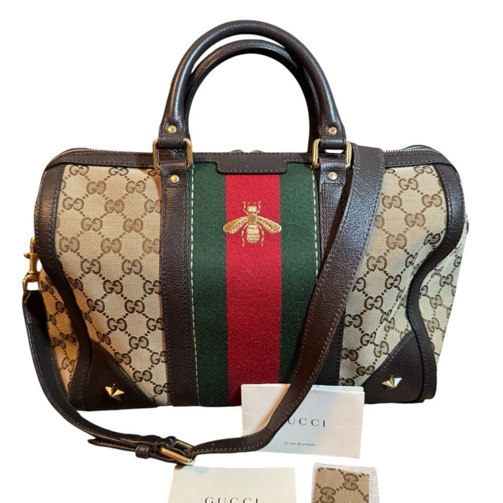 Ltd Edition GUCCI Webby Vintage Bee GG Supreme Canvas 2way Medium Boston Bag - Picture 12 of 16